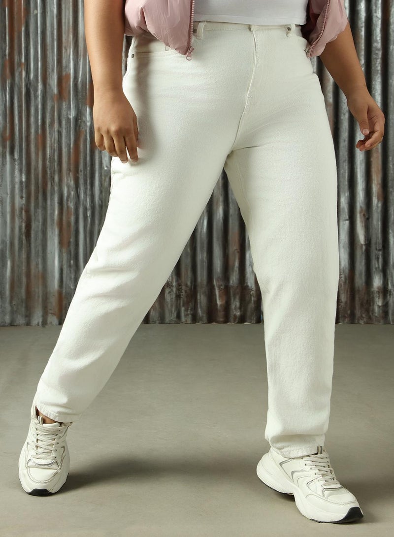 HIGH STAR Women's Off White 100% Cotton Distressed Plus Size Jeans - Image 5