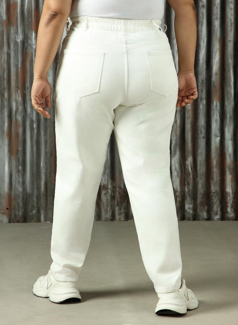 HIGH STAR Women's Off White 100% Cotton Distressed Plus Size Jeans - Image 3
