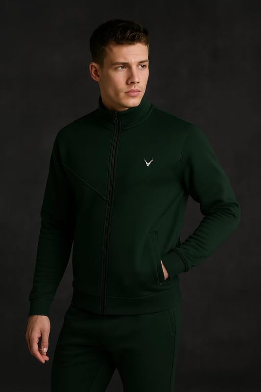 CAPICHINO Men Two Piece Tracksuit Set | Winter Pajama & Jacket Combo | Stylish Sportswear for (Green,Large) - Image 3