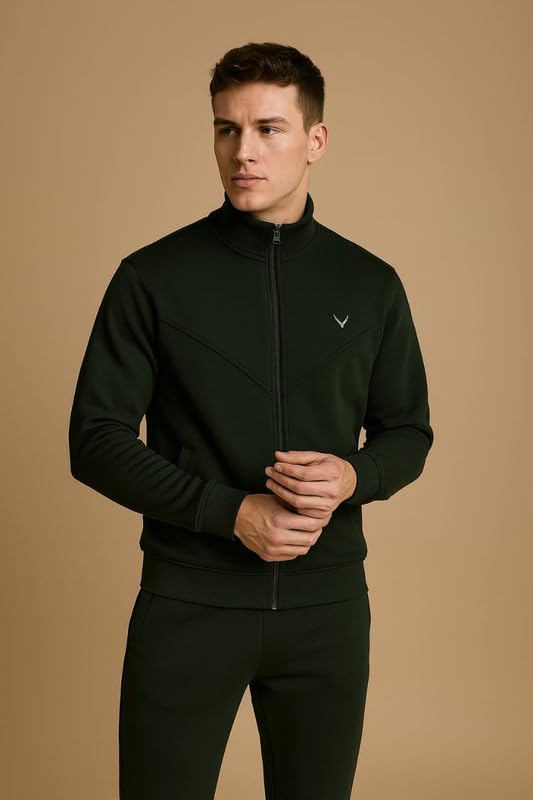 CAPICHINO Men Two Piece Tracksuit Set | Winter Pajama & Jacket Combo | Stylish Sportswear for (Green,Large) - Image 2