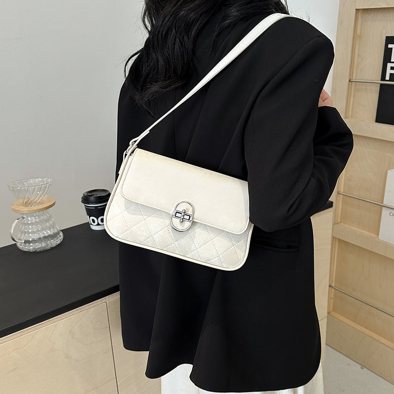 Embroidered Thread Classic Fashion Underarm Small Square Bag 2025 Spring New Lock Small White Sa Commuter Women'S Shoulder Bag - Image 3