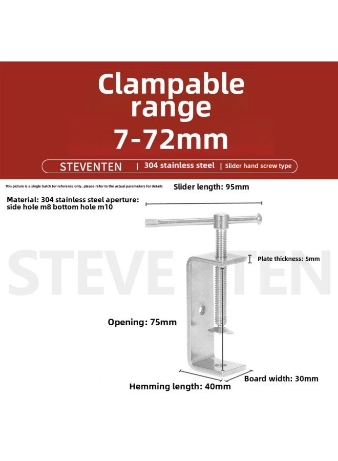 304 Stainless Steel Fixing Clip To Stabilize Steel Beam Pipe Clamp Clamp Clamp Clamp Clamp Clamp U-shaped Clip Square Tiger Clip-Specification Model:[sliding Rod Hand Screw Type] Opening 75mm  - Image 1