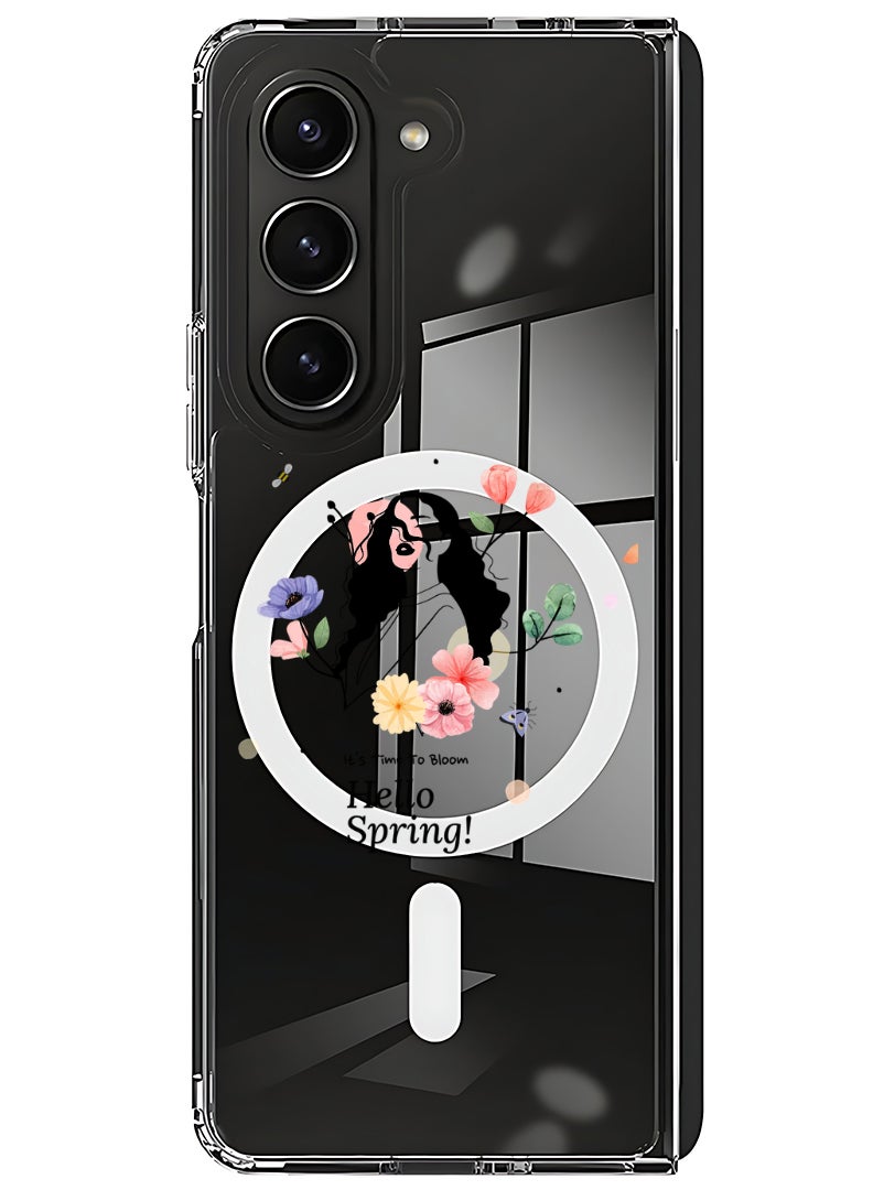 Theodor Magnetic Case for Samsung Galaxy Z Fold 5 Compatible with MagSafe Wireless Charging, Shockproof Phone Bumper Cover Hello Spring - Image 1