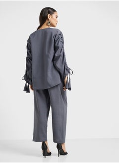hayas closet Drawstrings Stylish Blouse & Pants Set  - Image 2