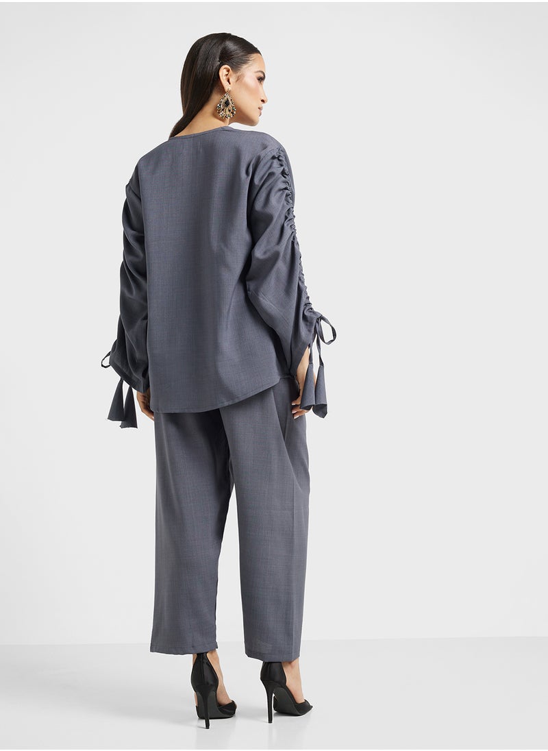 hayas closet Drawstrings Stylish Blouse & Pants Set  - Image 2