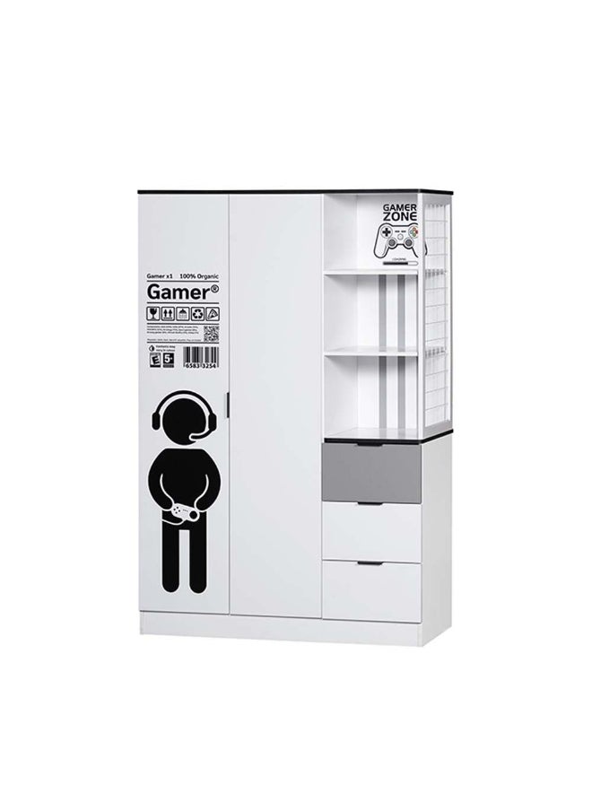 DANUBE HOME Gamerzone 2Door Wardrobe With 3Drawers Sturdy Closet Clothes Storage Cupboard For Kids Modern Design Space Saving Swing Door Cabinet For Bedroom L120Xw48Xh180Cm - White And Grey  - Image 1
