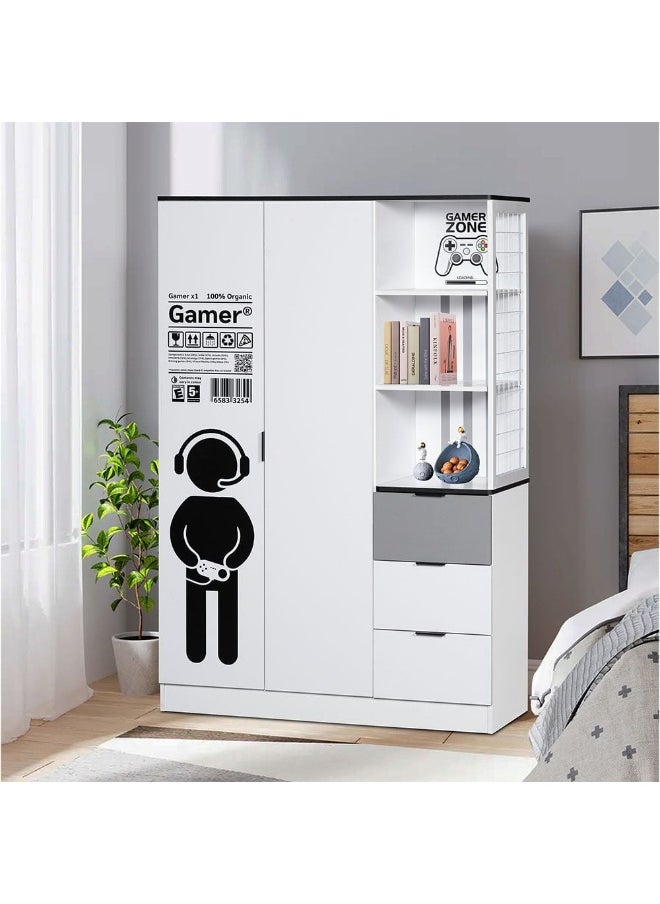 DANUBE HOME Gamerzone 2Door Wardrobe With 3Drawers Sturdy Closet Clothes Storage Cupboard For Kids Modern Design Space Saving Swing Door Cabinet For Bedroom L120Xw48Xh180Cm - White And Grey  - Image 3