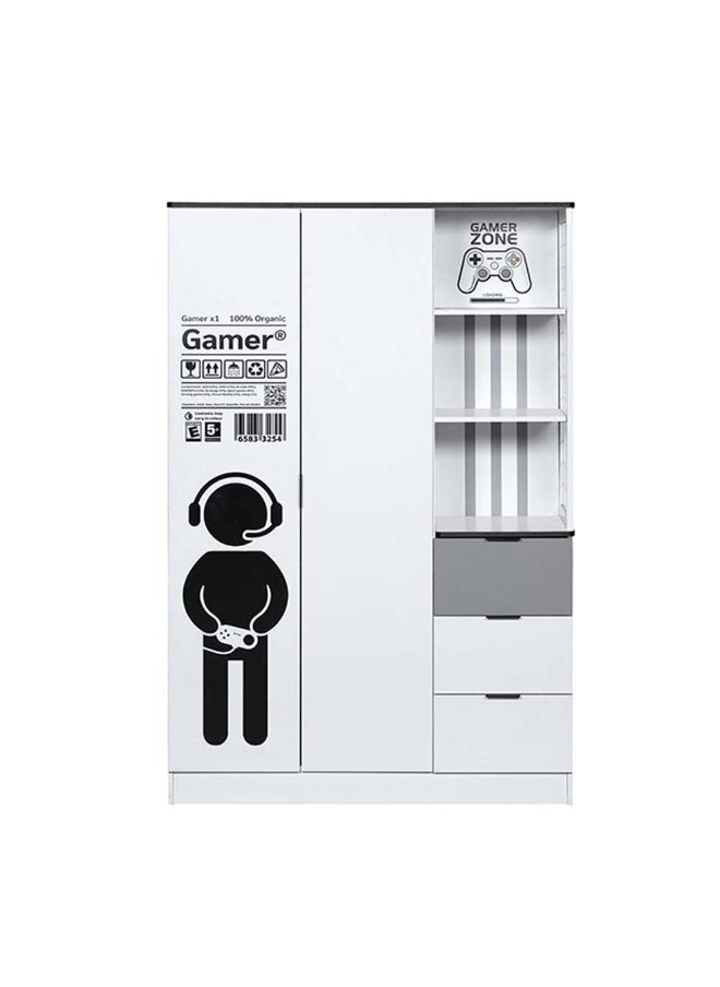 DANUBE HOME Gamerzone 2Door Wardrobe With 3Drawers Sturdy Closet Clothes Storage Cupboard For Kids Modern Design Space Saving Swing Door Cabinet For Bedroom L120Xw48Xh180Cm - White And Grey  - Image 5