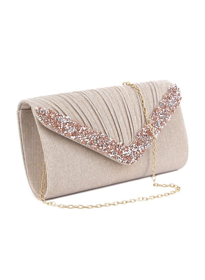 Naimo Pleated Evening Bag Glitter Rhinestone Clutch Purse Envelope Handbag for Bridal Wedding Formal Party - Image 1