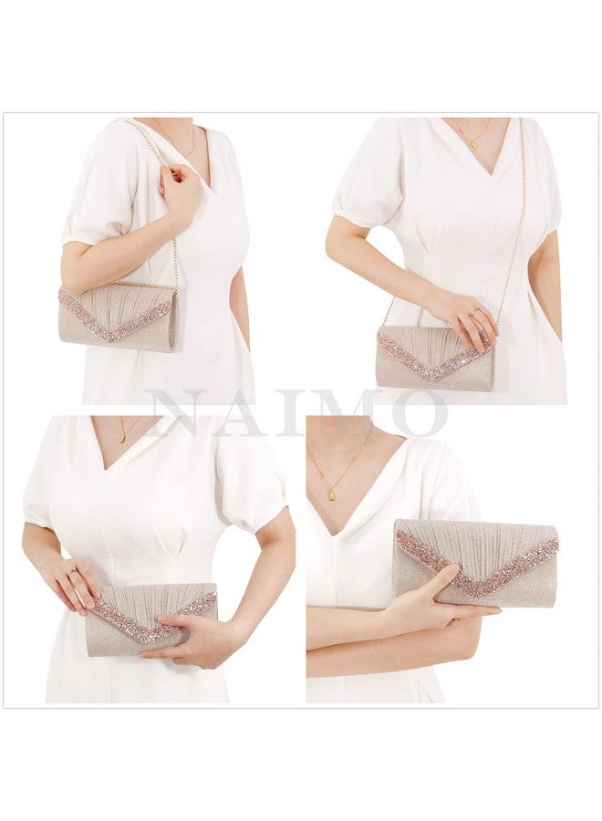 Naimo Pleated Evening Bag Glitter Rhinestone Clutch Purse Envelope Handbag for Bridal Wedding Formal Party - Image 3