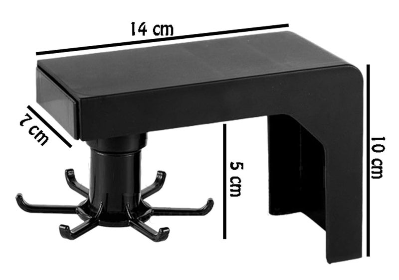 MEZON Plastic Wall Mounted Self Adhesive 6 Pieces Hook 360 Degree Rotating Under Shelf Hanger Black - Image 2