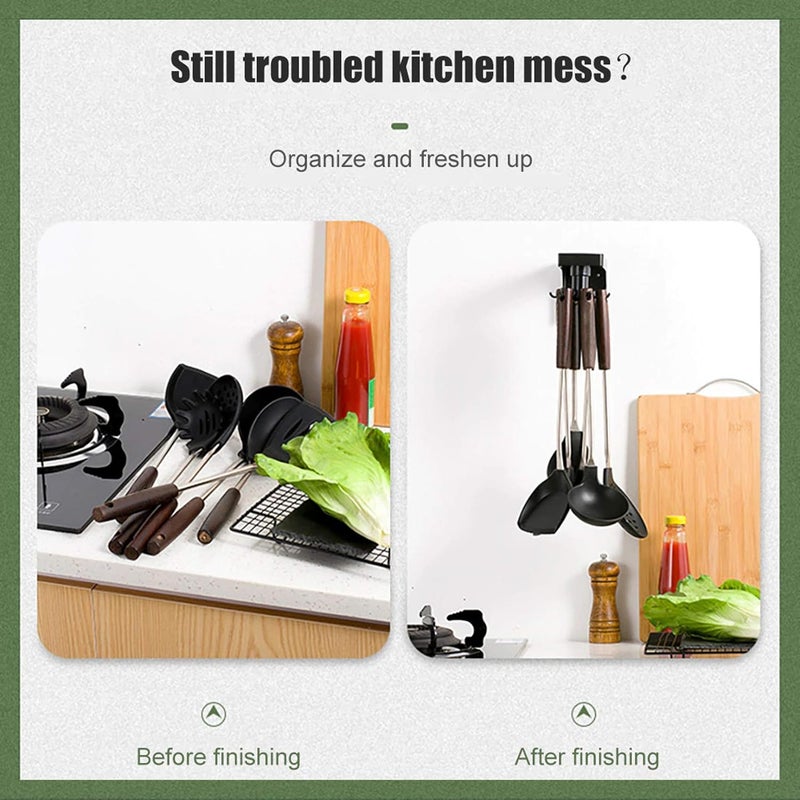 MEZON Plastic Wall Mounted Self Adhesive 6 Pieces Hook 360 Degree Rotating Under Shelf Hanger Black - Image 5