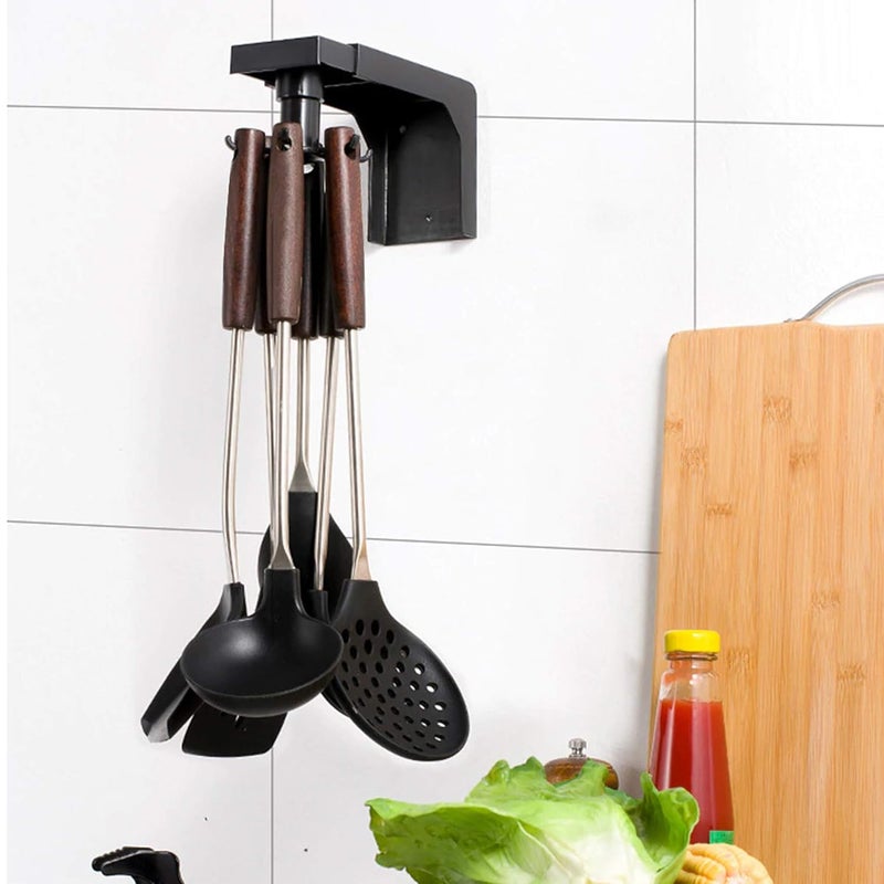 MEZON Plastic Wall Mounted Self Adhesive 6 Pieces Hook 360 Degree Rotating Under Shelf Hanger Black - Image 3
