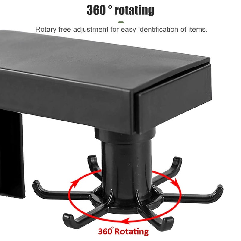 MEZON Plastic Wall Mounted Self Adhesive 6 Pieces Hook 360 Degree Rotating Under Shelf Hanger Black - Image 4