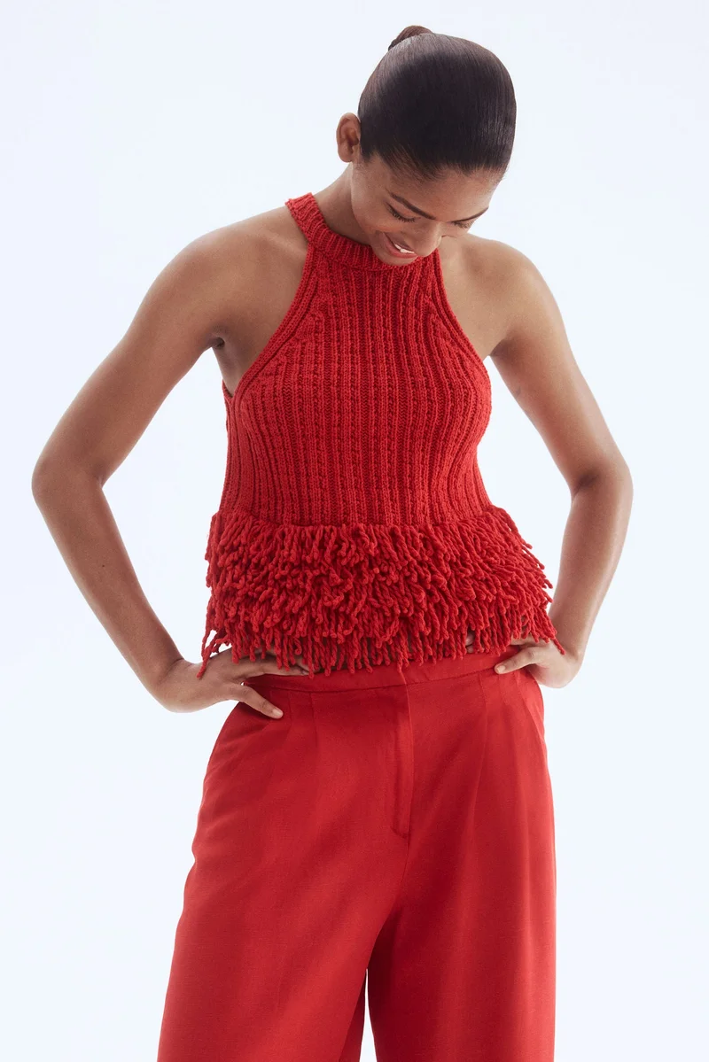 H&M Fringe-trimmed knitted top