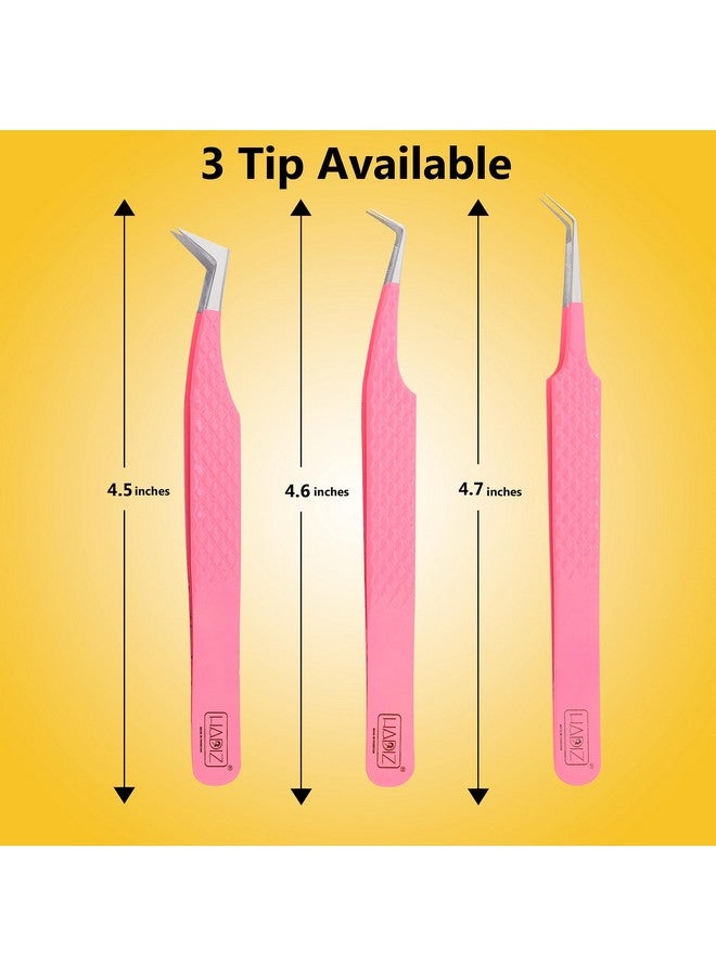 Hadiz Fiber Tip Volume Lash Tweezers Eyelash Extensions Volume Mega Volume 45 and 90 Degree Tweezers(Pack of 3, PINK) - Image 5