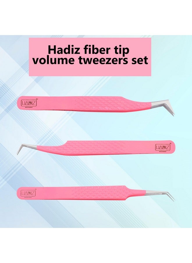 Hadiz Fiber Tip Volume Lash Tweezers Eyelash Extensions Volume Mega Volume 45 and 90 Degree Tweezers(Pack of 3, PINK) - Image 4