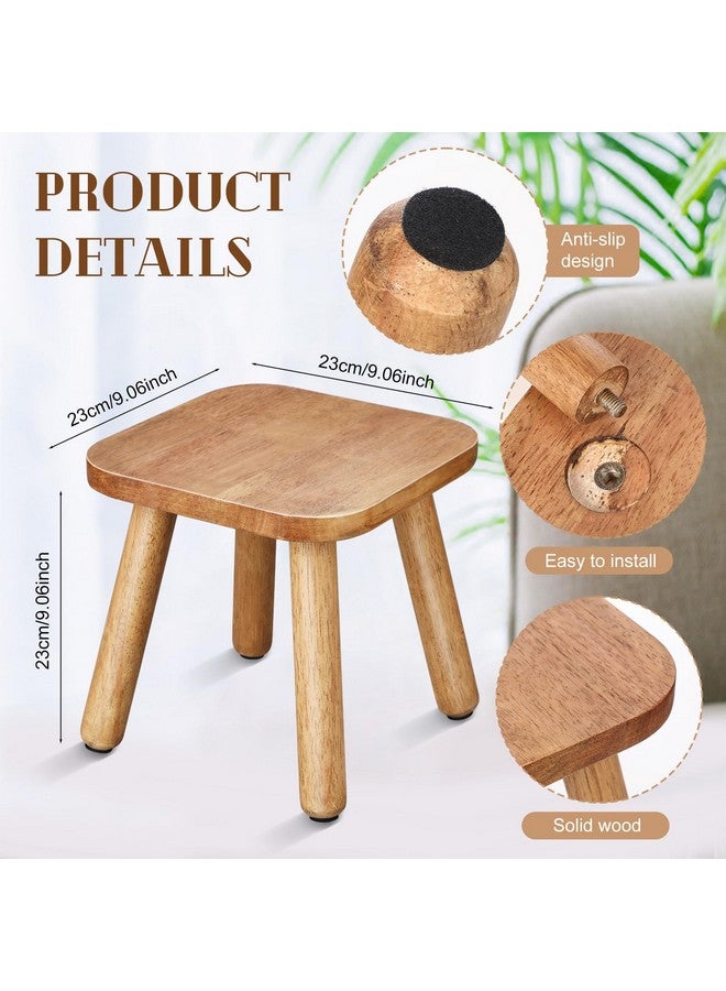 Chunful 2 Pcs Small Wooden Step Stool for Bathroom 9 Inch Decorative Cute Footstool Mini Vintage Shower Stools for Sitting Square Short Chair for Bathroom Plant Decor Stand - Image 2