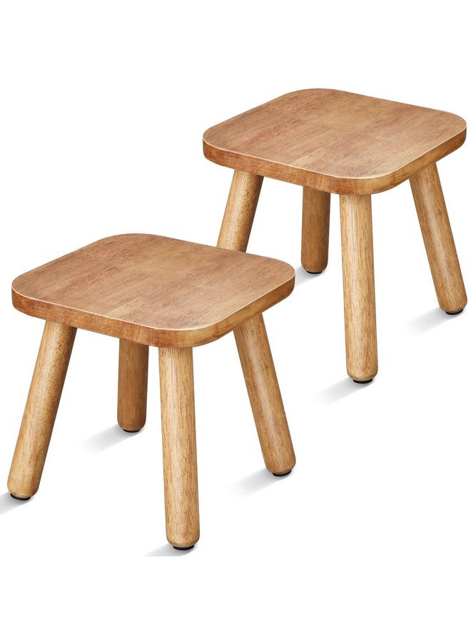 Chunful 2 Pcs Small Wooden Step Stool for Bathroom 9 Inch Decorative Cute Footstool Mini Vintage Shower Stools for Sitting Square Short Chair for Bathroom Plant Decor Stand - Image 1
