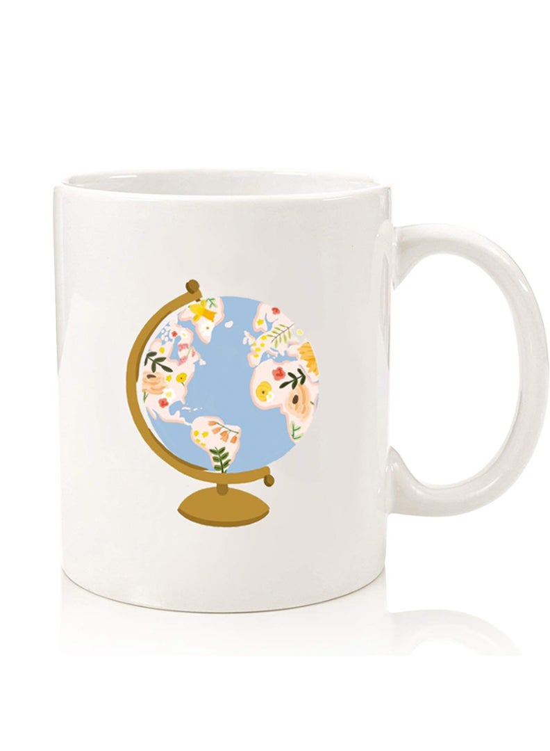 Theodor Premium Quality Two Sided Printed Coffee Mug Tea Cup For Home Office, Kids Men Women Globe - Image 1