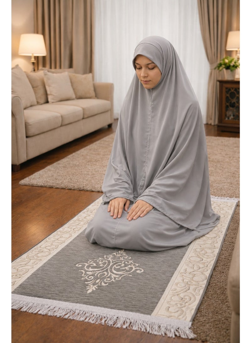 Velvet prayer mat set with plain open square wrap prayer robe, size 2x3. These sets feature a soft and flexible material, making them an excellent choice for worship. They are very suitable and valuable as gifts or giveaways on religious and social occasions.
