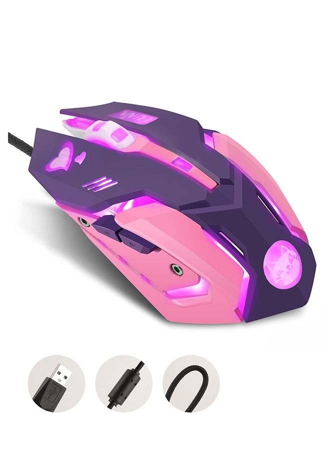 Mute Gaming Mouse, Optical Sensor Lightspeed Mice, RGB Backlit USB Optical Wired Plug or Play Mouse for Windows Mac PC Laptop Gamer (Pink) - Image 1