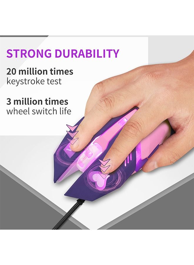 Mute Gaming Mouse, Optical Sensor Lightspeed Mice, RGB Backlit USB Optical Wired Plug or Play Mouse for Windows Mac PC Laptop Gamer (Pink) - Image 5