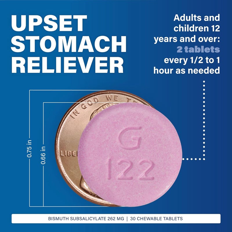 MAJOR Bismuth Subsalicylate 262mg Chewables  Offers Heartburn Indigestion Nausea Diarrhea and Upset Stomach Relief  Antidiarrheal  30 Chewable Tablets - Image 3