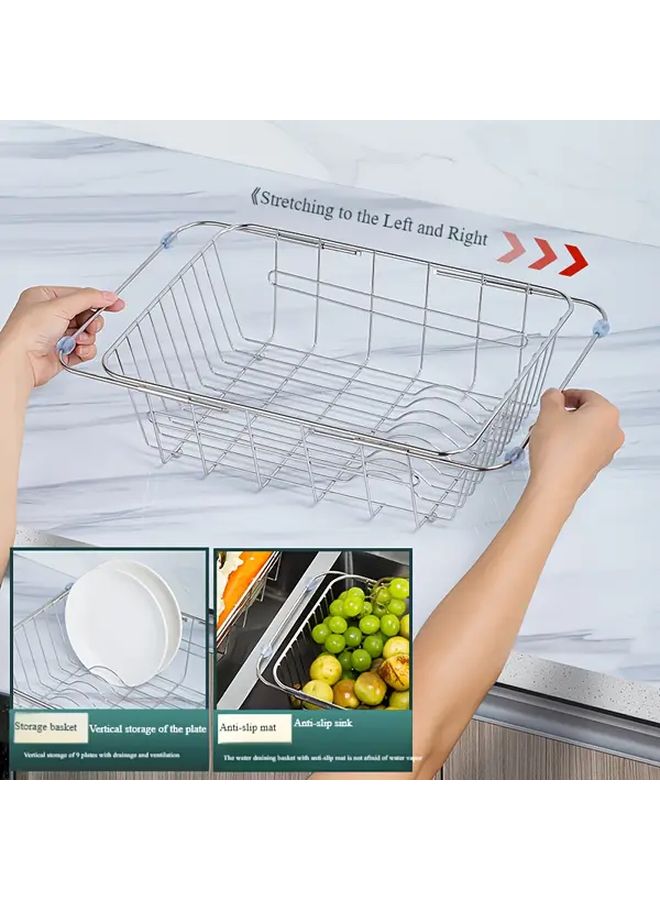 رفافة أطباق صغيرة قابلة للتمديد من الفولاذ المقاوم للصدأ، قابلة لتعديل الارتفاع، منظف مطبخ موفر للمساحة - Image 2