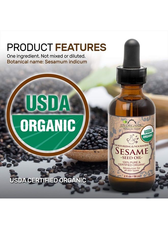 US Organic زيت السمسم، عضوي معتمد، غير محمص، غير مكرر، نقي وطبيعي، معصور على البارد، في زجاجة زجاجية كهرمانية مع قطارة زجاجية (2 أونصة (صغيرة)) - Image 5