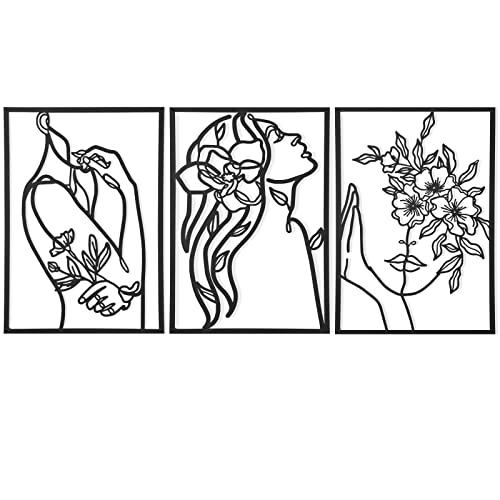 AGIOTA 3 Pcs Wall Decor Above Bed Minimalist Wall Art for Living Room Metal Line Art - Female Body, Black Room Decor for Bedroom Modern Wall Art for Indoor 15inch - Image 1