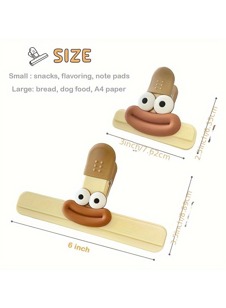6PCS Cartoon Potato Chip Bag Clips - Heavy Duty Plastic Food Sealer Clips for Snacks, Bread, Candy (3 Large & 3 Small) - Airtight Kitchen Storage Clamps with Non-Slip Grip  - Image 2