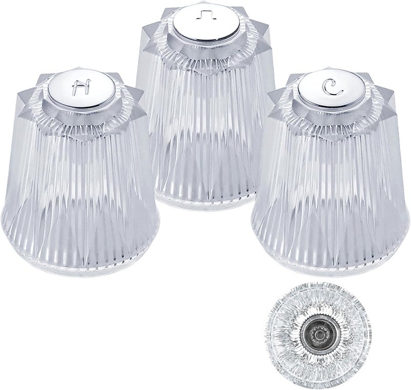 gcbcrit Shower Knobs 3 Piece Replacement Compatible with Price Pfister Windsor Tub and Shower Faucets,Shower Faucet Handle Replacement,3 Pieces Hot Cold and Diverter Shower Handles Replacement (Clear Acrylic) - Image 1