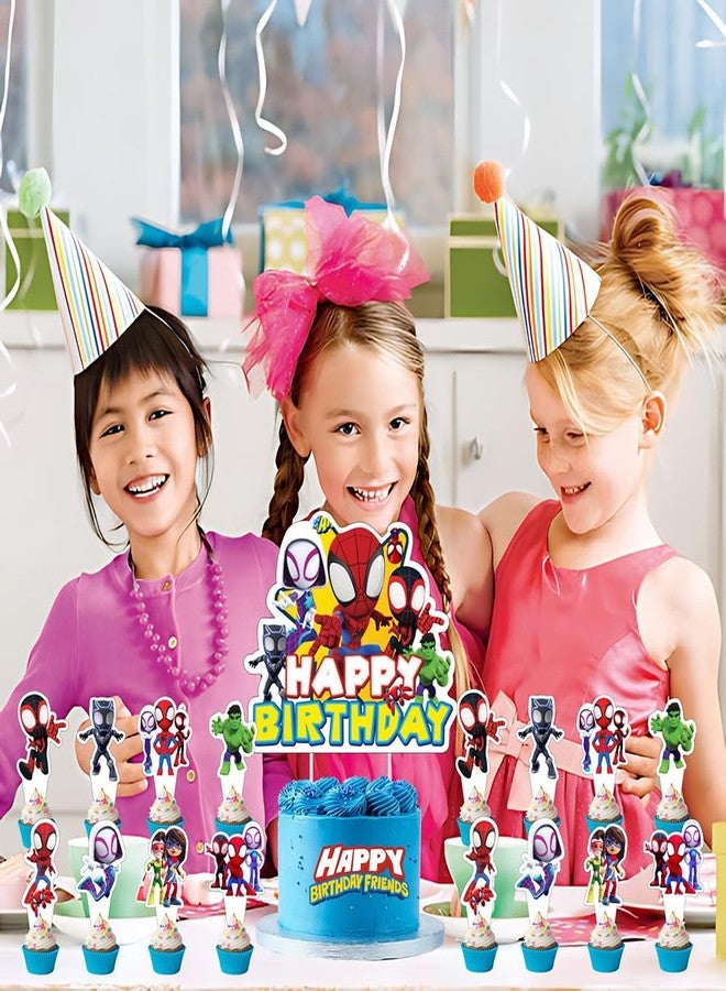 BNFUO 25pcs Spider and His Friends Cake Decorations with 24pcs Cupcake Toppers, 1pcs Cake Topper for Wrestling Birthday Party Supplies - Image 3