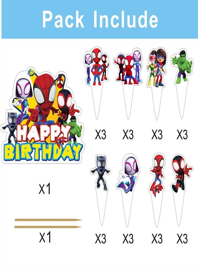BNFUO 25pcs Spider and His Friends Cake Decorations with 24pcs Cupcake Toppers, 1pcs Cake Topper for Wrestling Birthday Party Supplies - Image 2