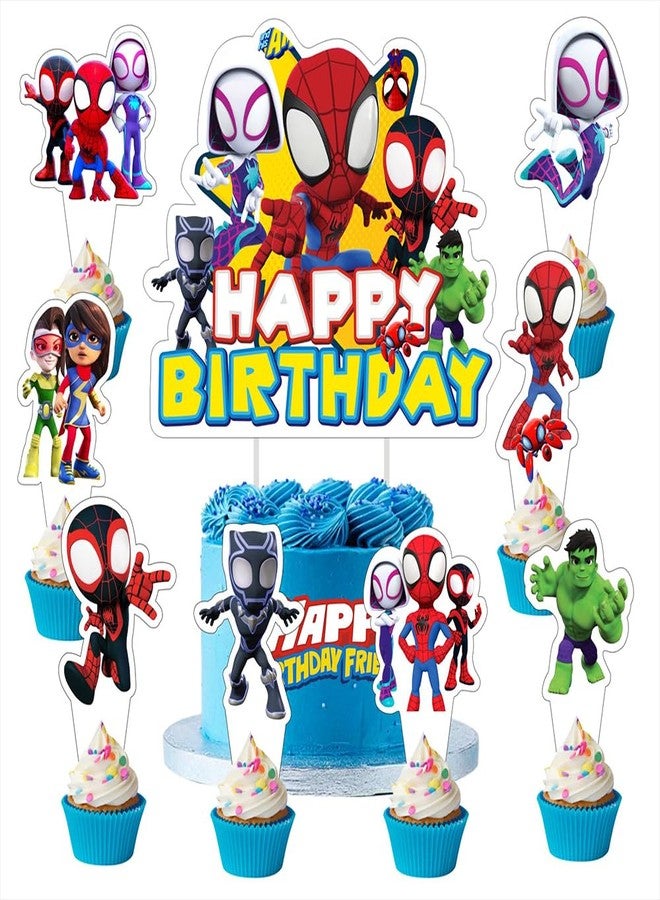 BNFUO 25pcs Spider and His Friends Cake Decorations with 24pcs Cupcake Toppers, 1pcs Cake Topper for Wrestling Birthday Party Supplies - Image 1