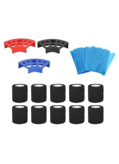 Thoraya 200pcs Blue Tattoo Pen Machine Covers with 10pcs Grip Tapes 3pcs Ink Cup Holder Stand Elastic Bandages Tattoo Supplies Black  - Image 3