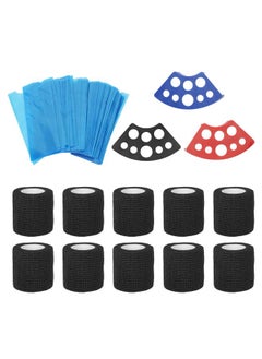 Thoraya 200pcs Blue Tattoo Pen Machine Covers with 10pcs Grip Tapes 3pcs Ink Cup Holder Stand Elastic Bandages Tattoo Supplies Black  - Image 5