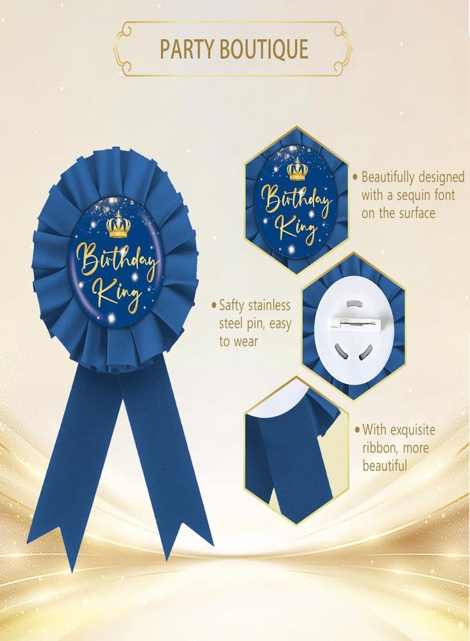 ROSTYAKZ دبوس شارة عيد ميلاد الملك من الصفيح، دبوس زر عيد ميلاد سعيد للولد مزين بوردة زرقاء، دبوس شارة عيد ميلاد الملك للرجال على شكل تاج، أزرار بروش عيد ميلاد الرجل، لوازم حفلات عيد ميلاد الملك - Image 2