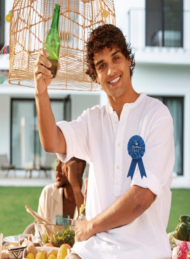 ROSTYAKZ دبوس شارة عيد ميلاد الملك من الصفيح، دبوس زر عيد ميلاد سعيد للولد مزين بوردة زرقاء، دبوس شارة عيد ميلاد الملك للرجال على شكل تاج، أزرار بروش عيد ميلاد الرجل، لوازم حفلات عيد ميلاد الملك - Image 4