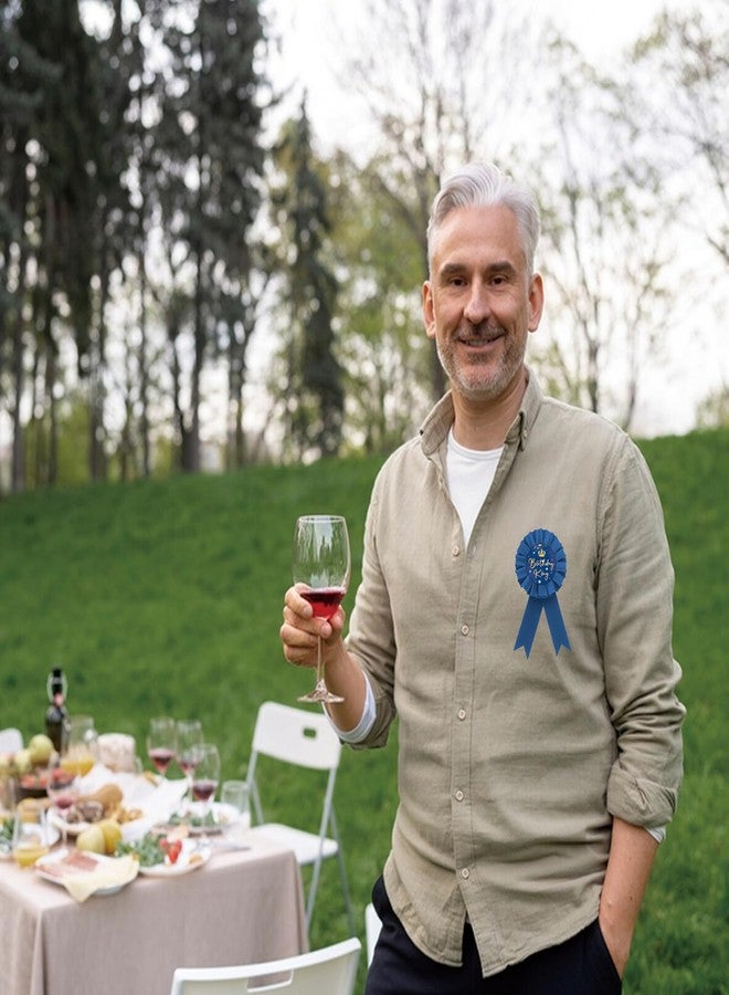 ROSTYAKZ دبوس شارة عيد ميلاد الملك من الصفيح، دبوس زر عيد ميلاد سعيد للولد مزين بوردة زرقاء، دبوس شارة عيد ميلاد الملك للرجال على شكل تاج، أزرار بروش عيد ميلاد الرجل، لوازم حفلات عيد ميلاد الملك - Image 5