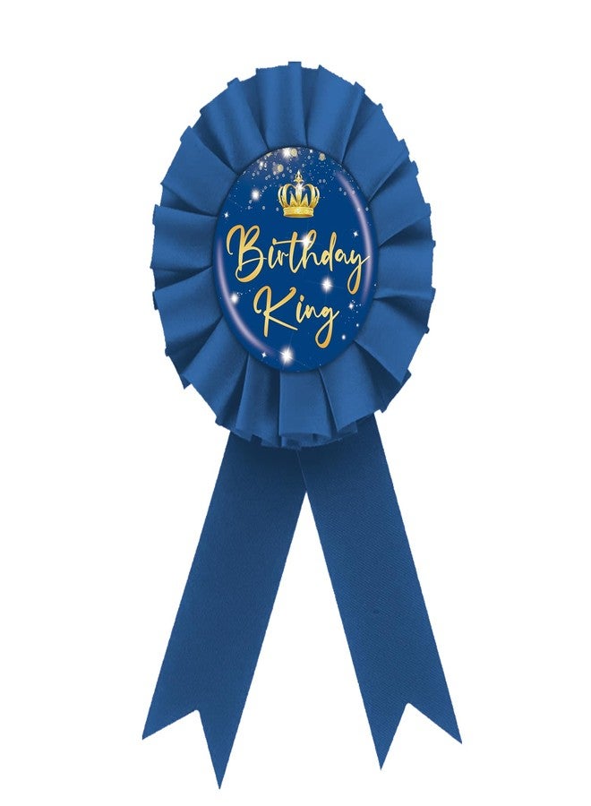 ROSTYAKZ دبوس شارة عيد ميلاد الملك من الصفيح، دبوس زر عيد ميلاد سعيد للولد مزين بوردة زرقاء، دبوس شارة عيد ميلاد الملك للرجال على شكل تاج، أزرار بروش عيد ميلاد الرجل، لوازم حفلات عيد ميلاد الملك - Image 1