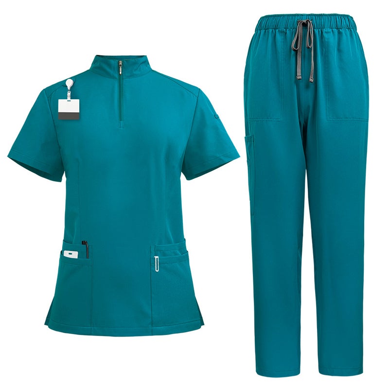 Zipper Front Stand Collar Medical Scrub Set for Hospital Staff, S-XXL, Assorted Colors - Image 4