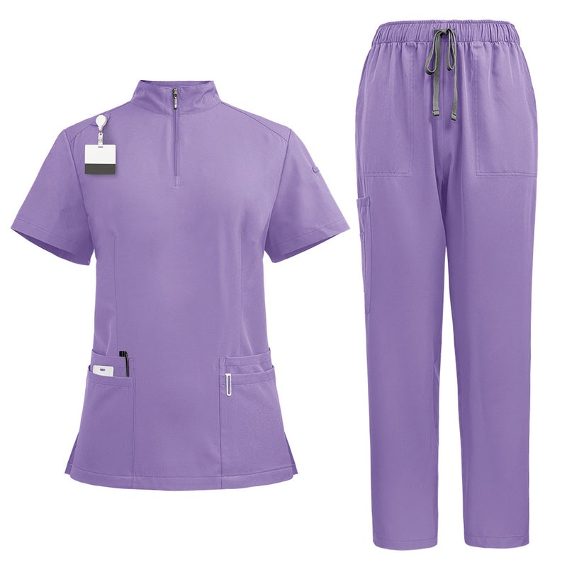 Zipper Front Stand Collar Medical Scrub Set for Hospital Staff, S-XXL, Assorted Colors - Image 2