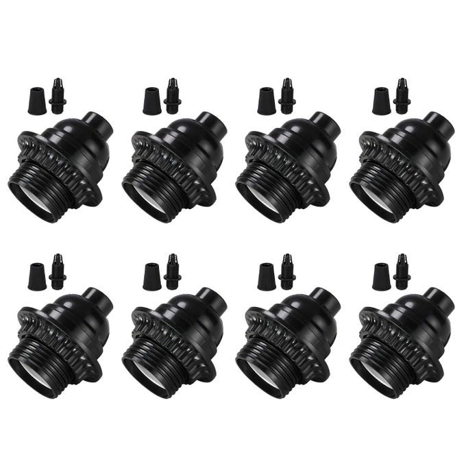 BLACK E26 E27 LIGHT SOCKETS RETRO EDISON LAMP HOLDER WITH E26 MEDIUM SCREW 200 HEAT RESISTANT STANDARD SCREWIN LAMP SOCKET FOR VINTAGE EDISON BULBS PENDANT LAMP 8PACK