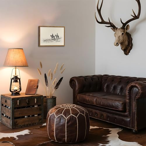 AKWISH Framed Western Wall Art, Cowboys on Horses Sketch Picture Print, Western Wall Decor, Vintage Country Farmhouse Western Cowboys Canvas for Living Room Bedroom Home 8x10 inch - Image 2
