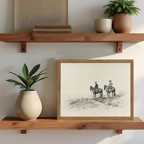 AKWISH Framed Western Wall Art, Cowboys on Horses Sketch Picture Print, Western Wall Decor, Vintage Country Farmhouse Western Cowboys Canvas for Living Room Bedroom Home 8x10 inch - Image 4
