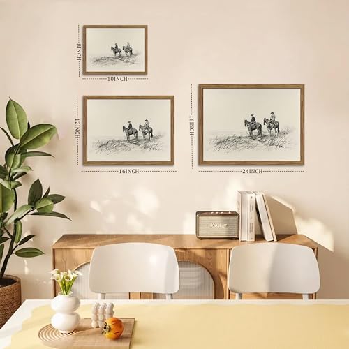 AKWISH Framed Western Wall Art, Cowboys on Horses Sketch Picture Print, Western Wall Decor, Vintage Country Farmhouse Western Cowboys Canvas for Living Room Bedroom Home 8x10 inch - Image 3