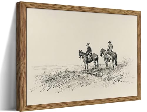 AKWISH Framed Western Wall Art, Cowboys on Horses Sketch Picture Print, Western Wall Decor, Vintage Country Farmhouse Western Cowboys Canvas for Living Room Bedroom Home 8x10 inch - Image 1
