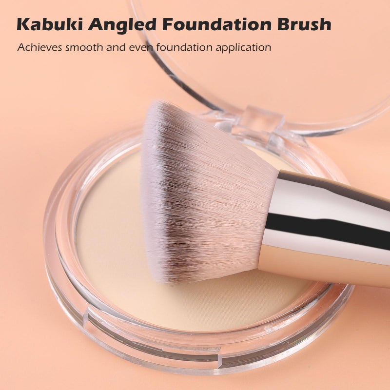 TEOYALL Dual-Ended Foundation Blending Brush, Flat Angled Kabuki and Domed Cheek Synthetic Bristles for Liquid Cream Powder - Image 2